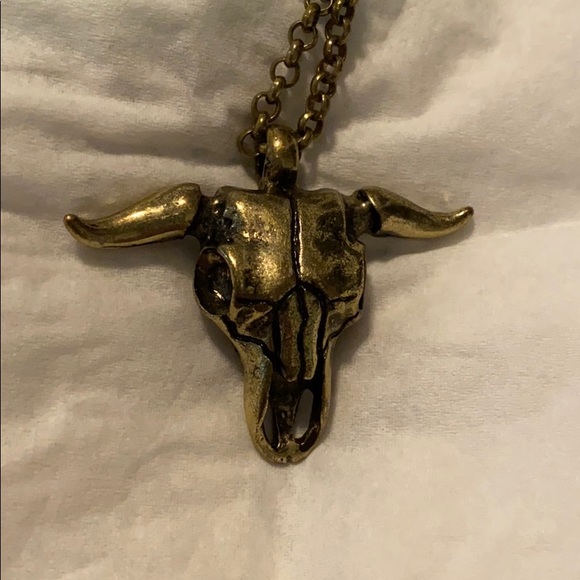 Gold Bull Skull Necklace - Picture 2 of 4